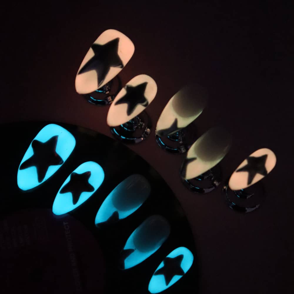 Star Stories Night light Handmade Almond Press On Nails A971