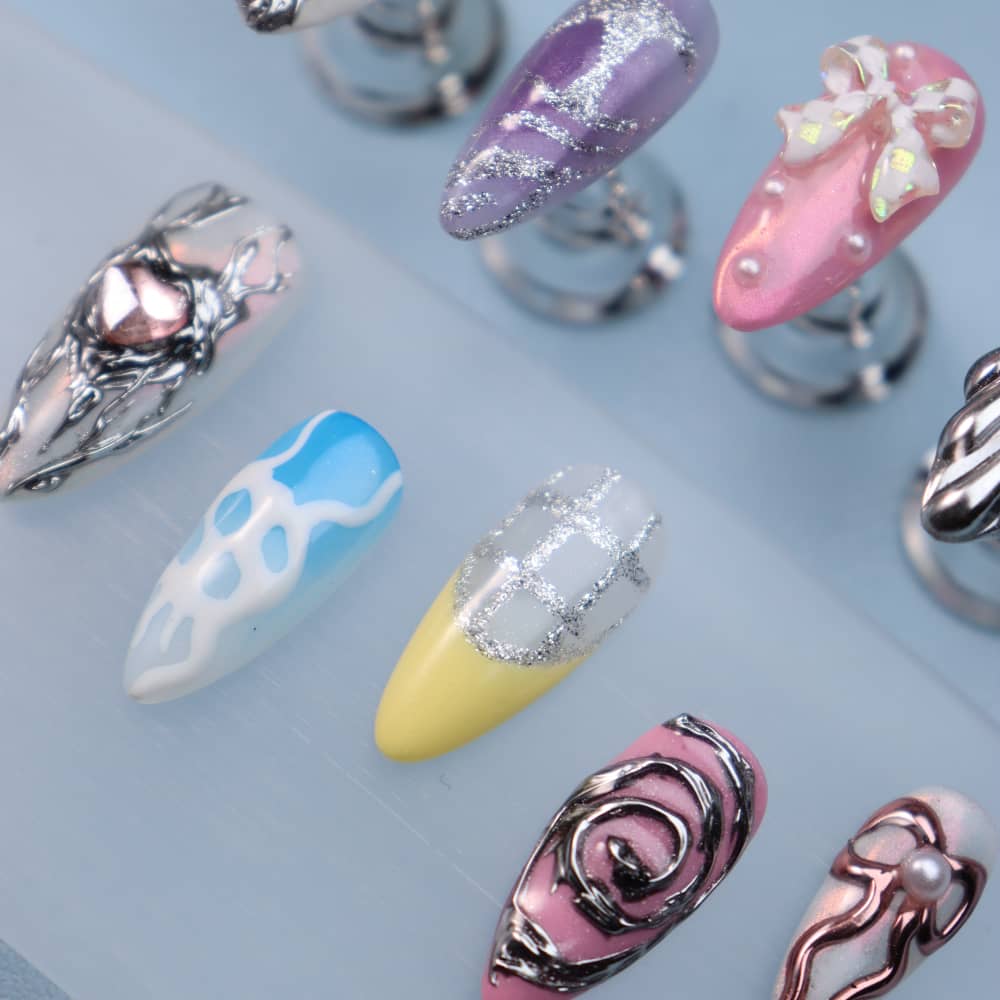 Psychedelic Vortex Multi-element Y2k Handmade Almond Press on Nails A1098