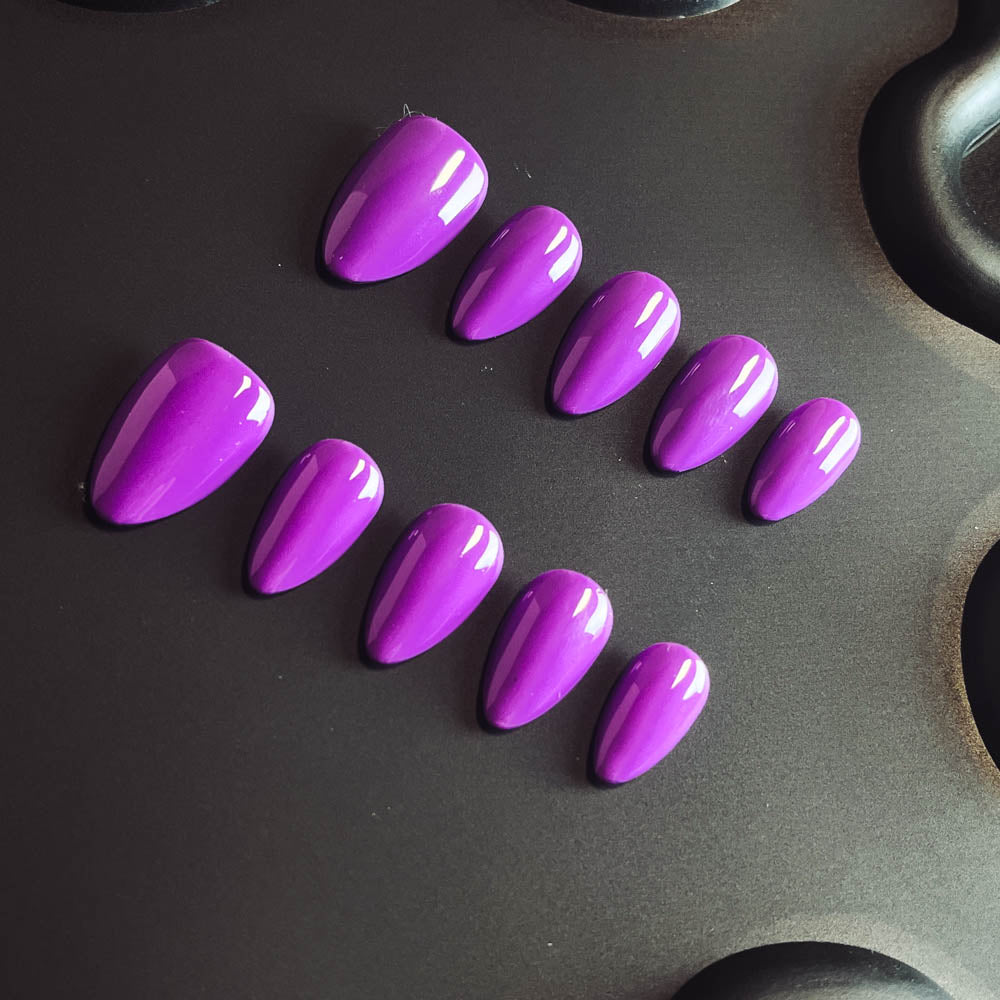 Purple Solid Color 100% Handmade Almond Press-ons Nail CS1007 - NoirNail