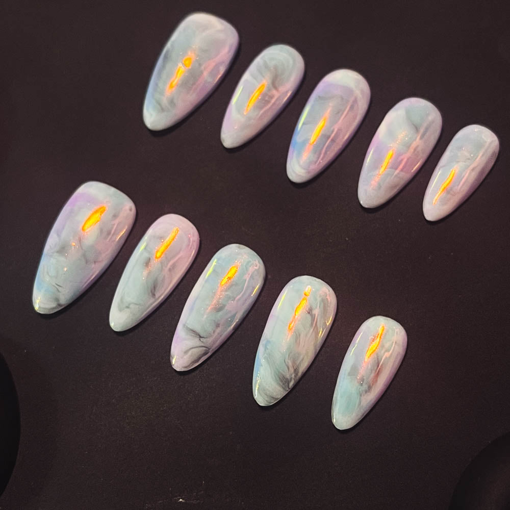 Purple Aurora Marble Handmade Almond  Nails X1001 - NoirNail