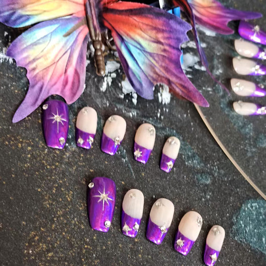 Purple Handmade Coffin French Tip Press On Nails