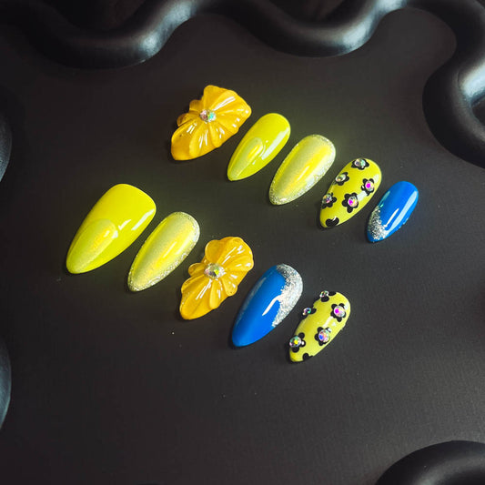 Colorful Flowers 3D Handmade Almond  Nails LT1032 - NoirNail