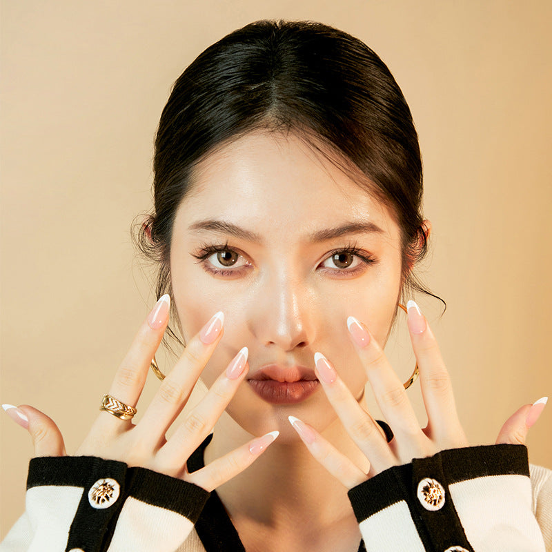 Classic French Tip Almond 30PCS Free Size Press on Nails ZG011