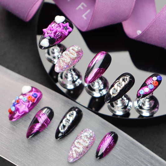 Girl's Starry Sky Y2K Handmade Almond Press On Nails A927