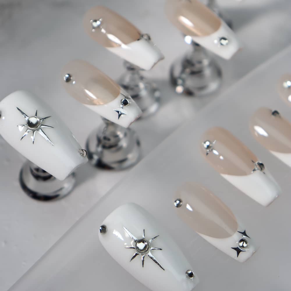 Meteor French Tip Handmade Coffin Nails A537