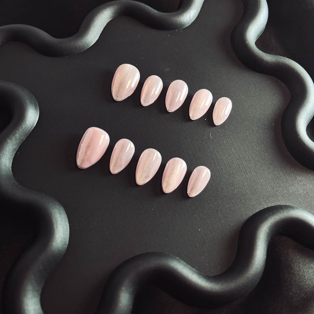 Pink Cat Eyes Gel Nail Handmade Almond Press-ons Nail MQ1001 - NoirNail