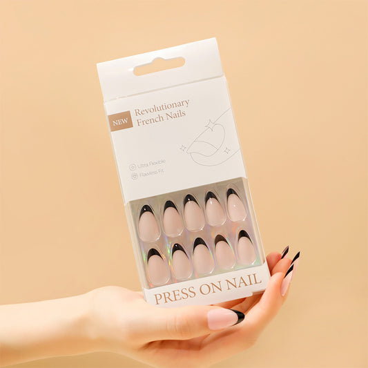 Classic French Tip Almond 30PCS Free Size Press on Nails ZG033