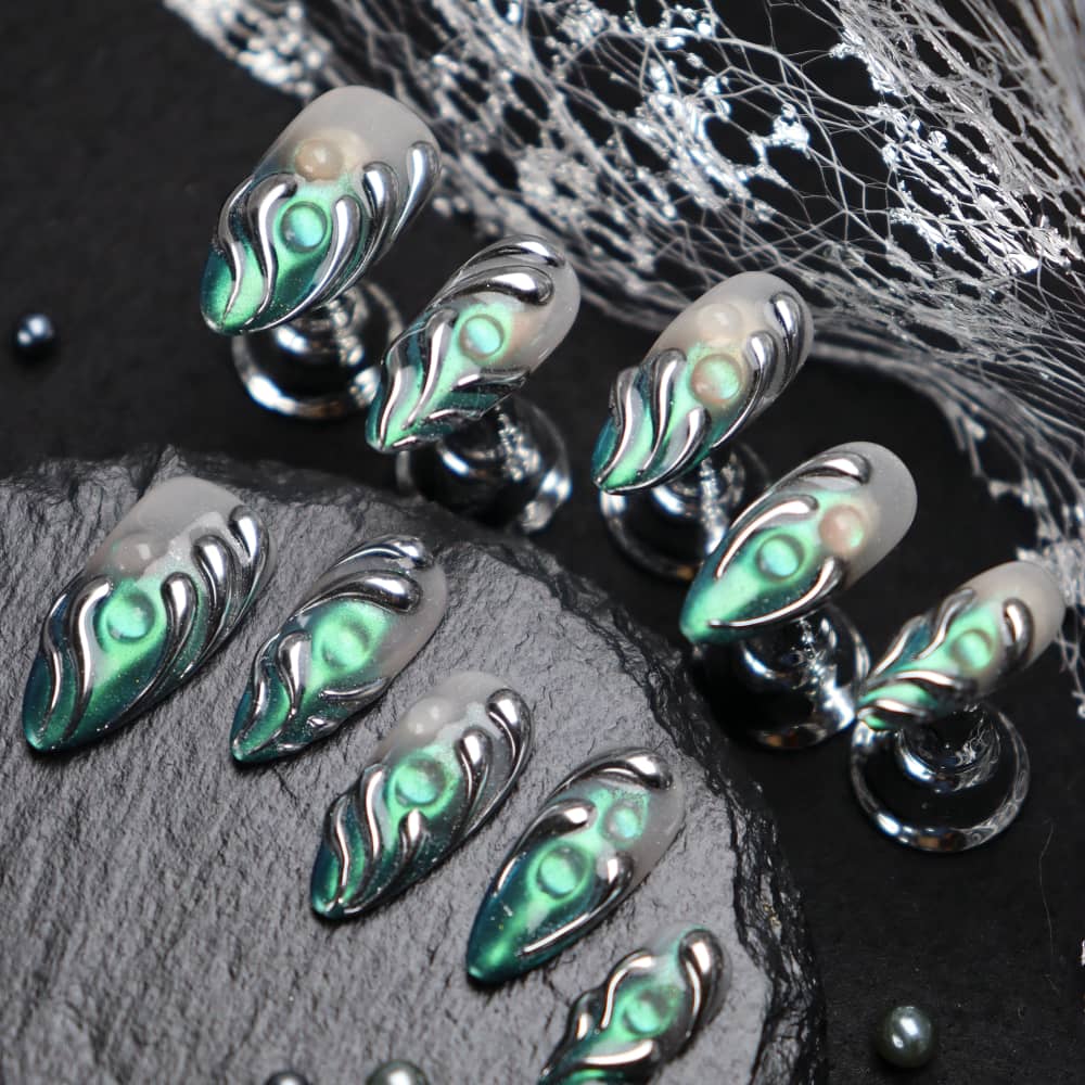Punk Neon Chrome Y2K Handmade Almond Press On Nails A1197