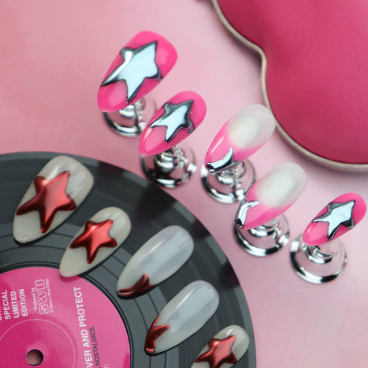 Star Stories Night light Handmade Almond Press On Nails A971