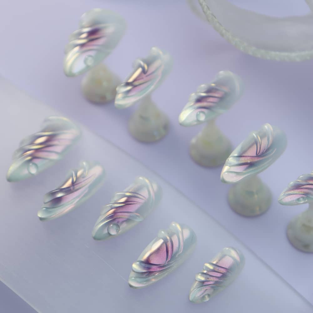 Freshwater Pearls Handmade Almond Press On Nails A1069