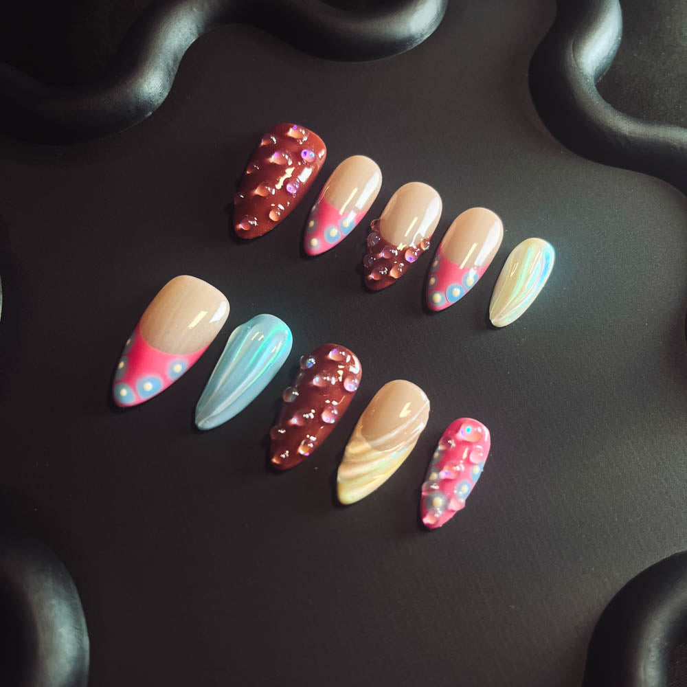 Colorful Shells 3D Handmade Almond  Nails LT1035 - NoirNail