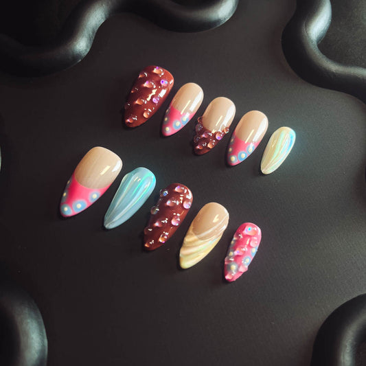 Colorful Shells 3D Handmade Almond  Nails LT1035 - NoirNail