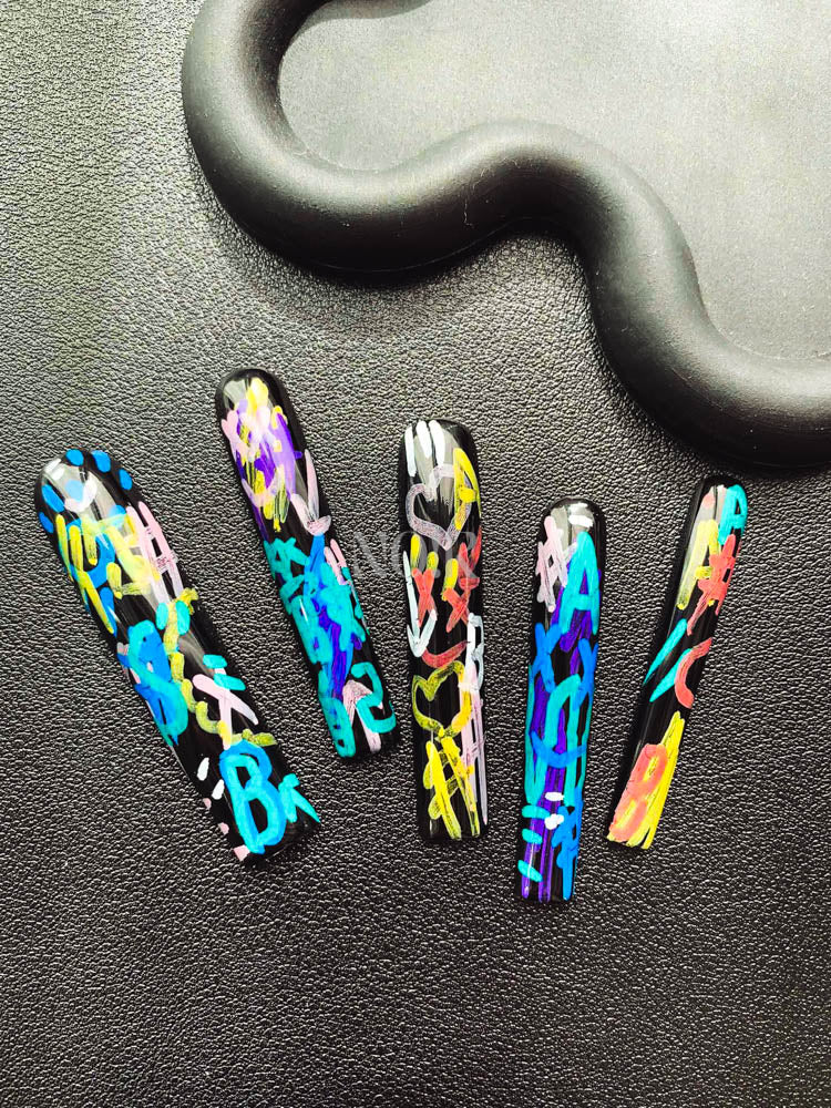 Graffiti Art Handmade Square Nails OM1096 - NoirNail