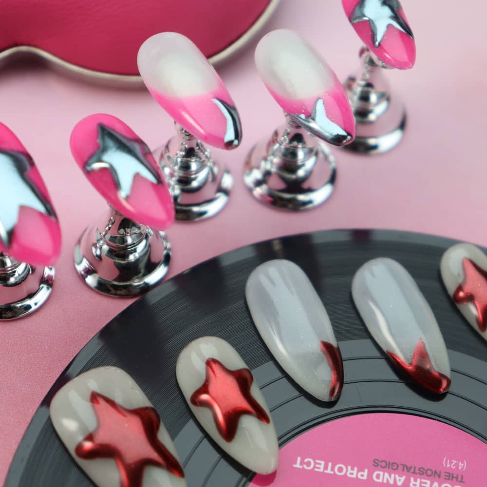 Star Stories Night light Handmade Almond Press On Nails A971