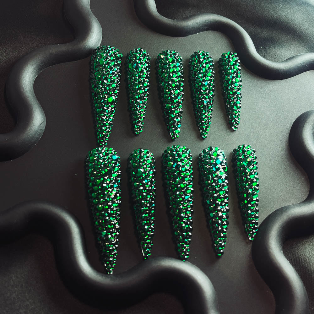 Forest Elves Rhinestone Handmade Stiletto  Nails MM1006 - NoirNail