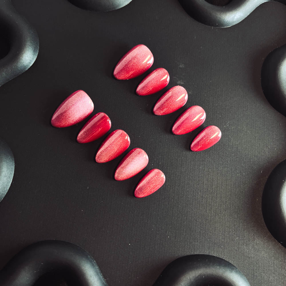 Peach Cat Eyes Gel Nail Handmade Almond Press-ons Nail MQ1007 - NoirNail