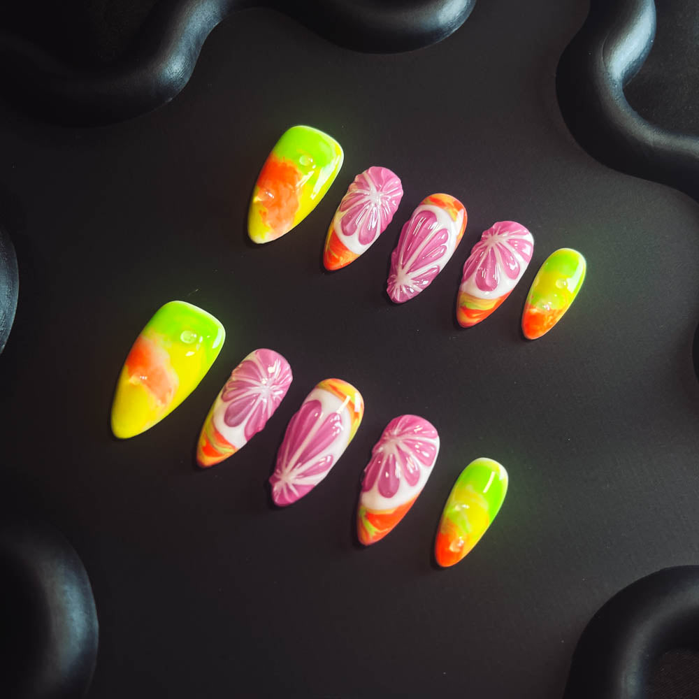 Grapefruit Candy 3D Handmade Almond  Nails LT1040 - NoirNail