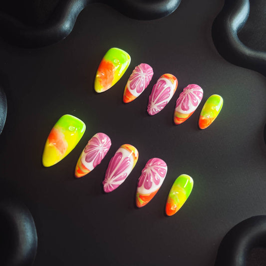 Grapefruit Candy 3D Handmade Almond  Nails LT1040 - NoirNail