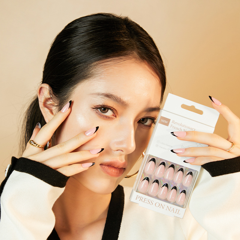 Classic French Tip Almond 30PCS Free Size Press on Nails ZG010