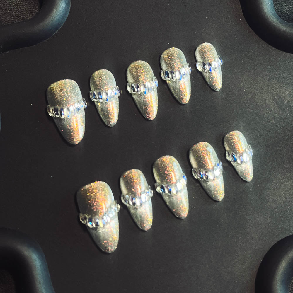 Silver crystal shoes  Handmade Almond  Nails X1072 - NoirNail