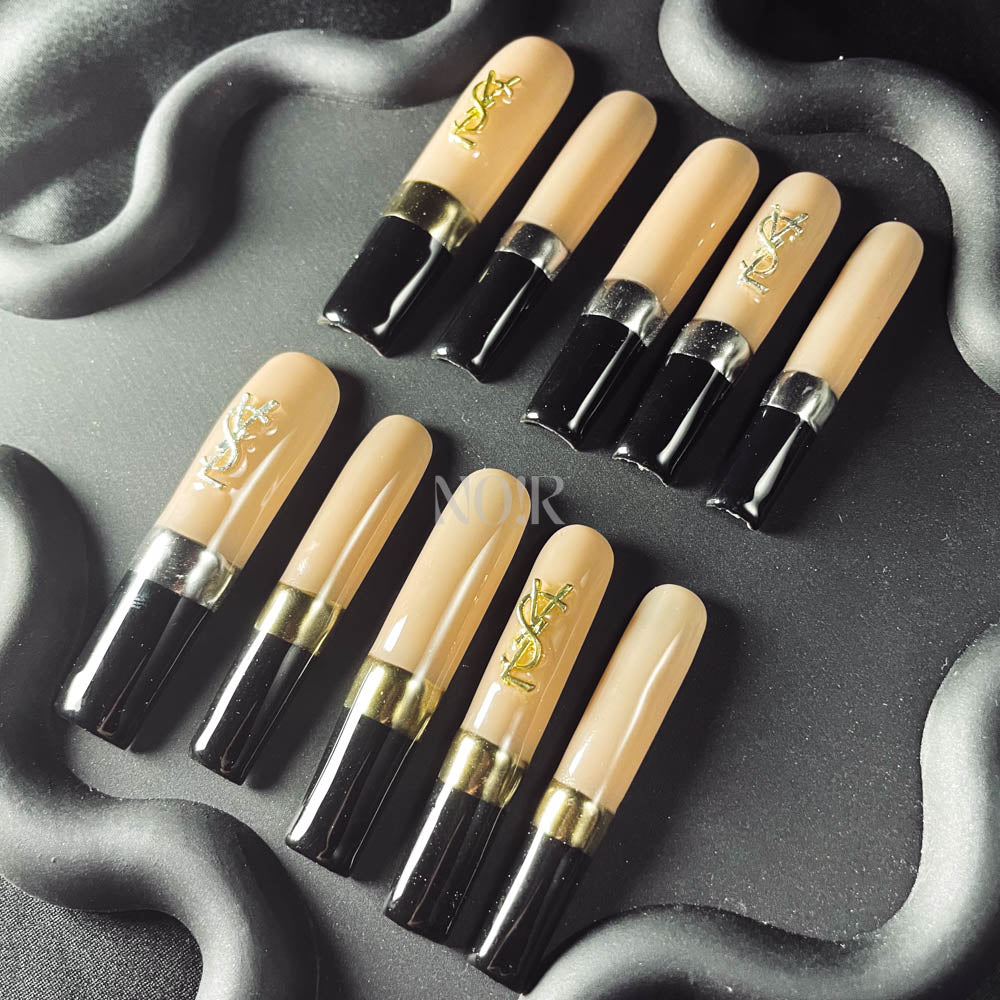 French Tip Handmade  Square Nails OM1055 - NoirNail