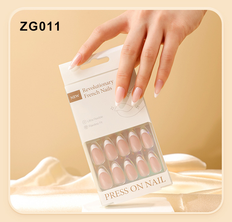 Classic French Tip Almond 30PCS Free Size Press on Nails ZG011