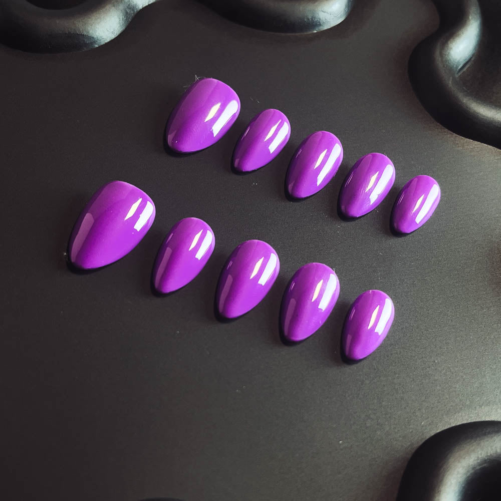 Purple Solid Color 100% Handmade Almond Press-ons Nail CS1007 - NoirNail