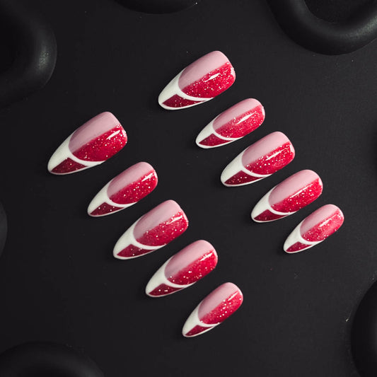 Burgundy French Tip Handmade Almond  Nails X1117 - NoirNail