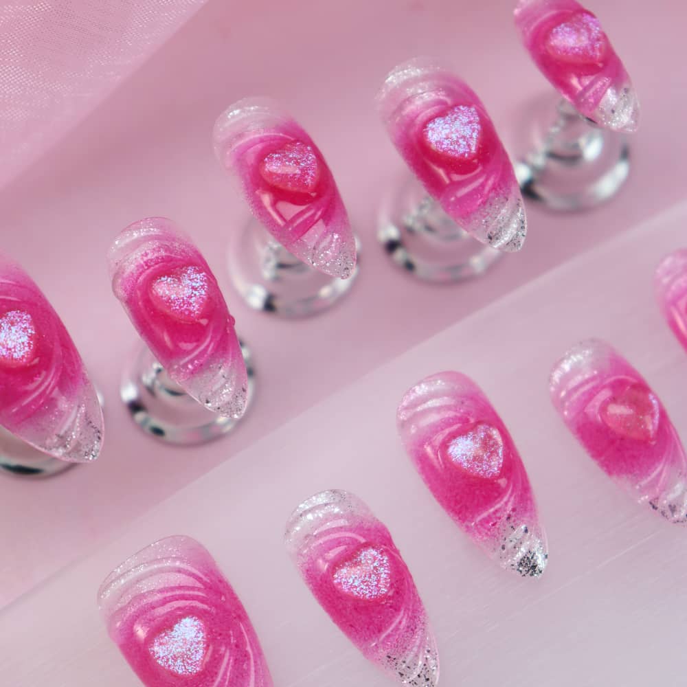 Rose Red Love Whirlpool Handmade Stiletto Press On Nails  A973