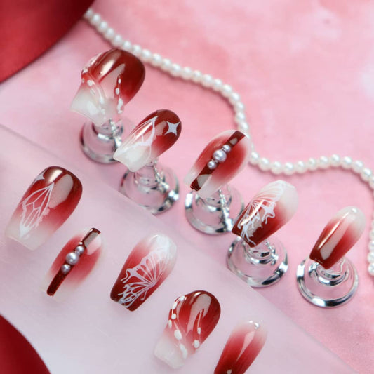 Cinnamon Red Wine Handmade Square Press On Nails A1092