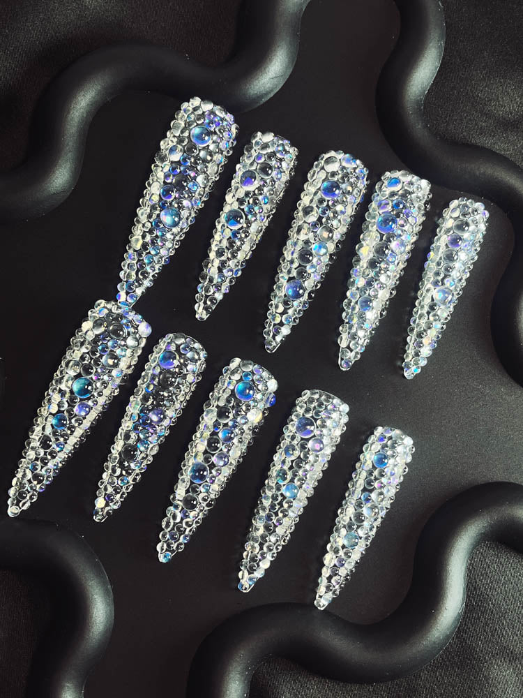 Moonlight Rhinestone Handmade Stiletto  Nails MM1003 - NoirNail