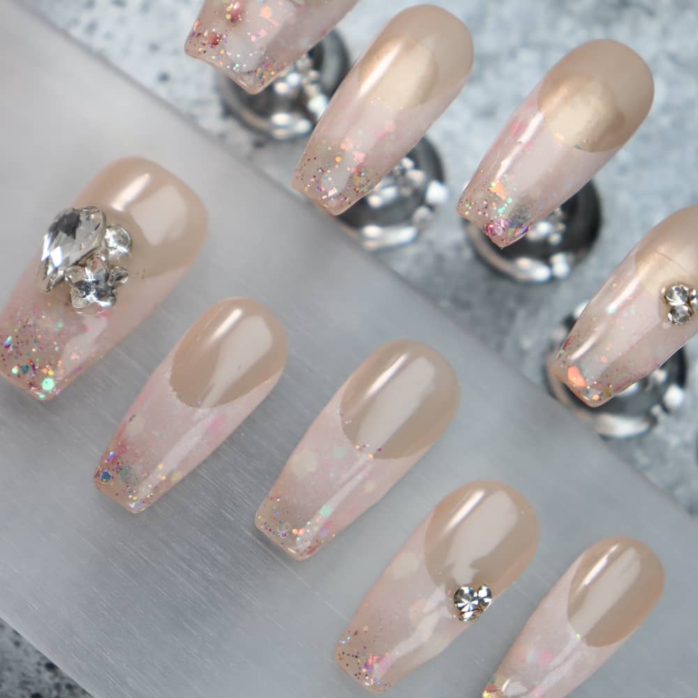 Iced Coffee Rhinestones Handmade Almond Press On Nails