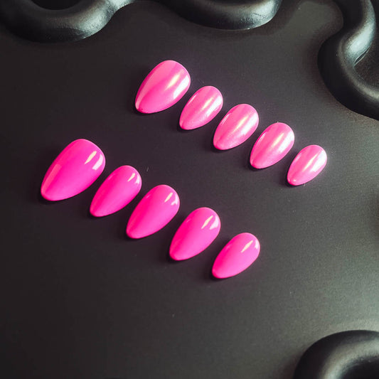Barbie Pink Solid Color 100% Handmade Almond Press-ons Nail CS1001 - NoirNail