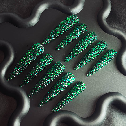 Forest Elves Rhinestone Handmade Stiletto  Nails MM1006 - NoirNail