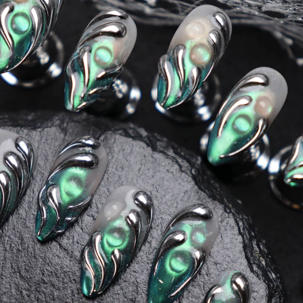 Punk Neon Chrome Y2K Handmade Almond Press On Nails A1197