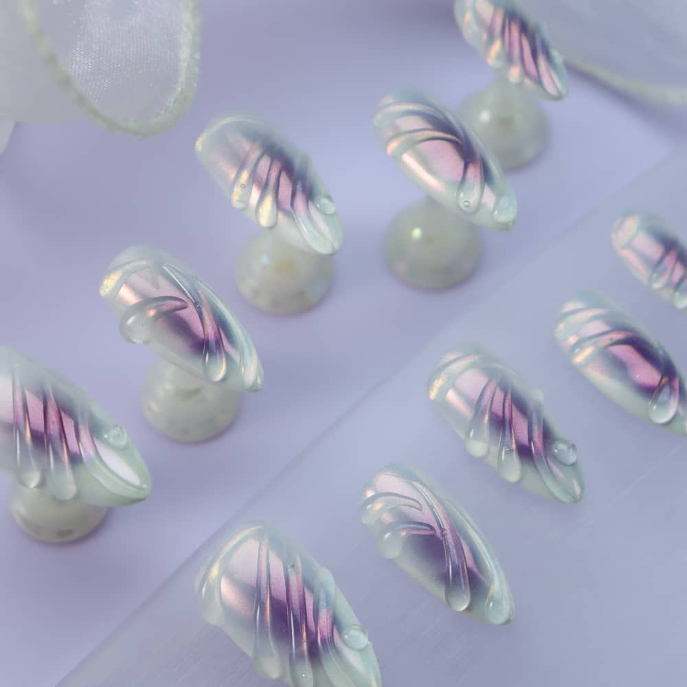 Freshwater Pearls Handmade Almond Press On Nails A1069