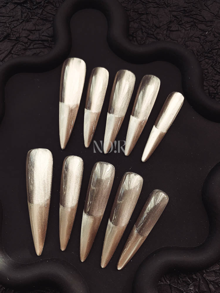 Champagne French tip Handmade  Stiletto Nails OM1051 - NoirNail