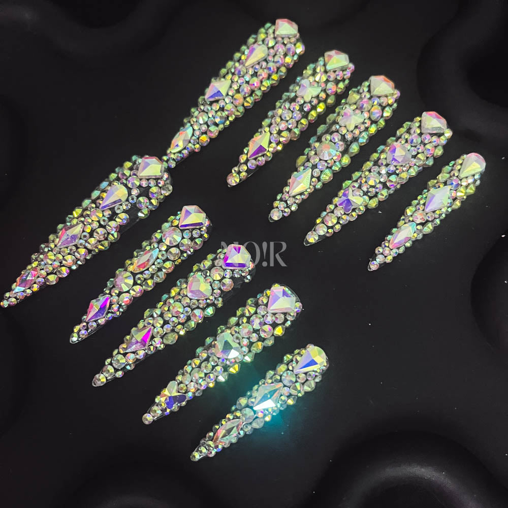 Moonlight Goddess Rhinestone Handmade  Stiletto Nails OM1003 - NoirNail