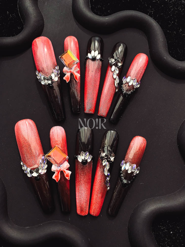 Dragon Crystal Rhinestone Handmade  Square Nails OM1047 - NoirNail