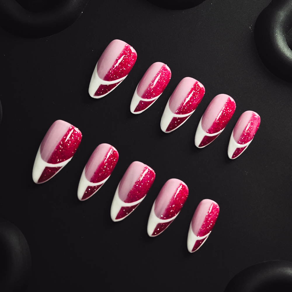 Burgundy French Tip Handmade Almond  Nails X1117 - NoirNail