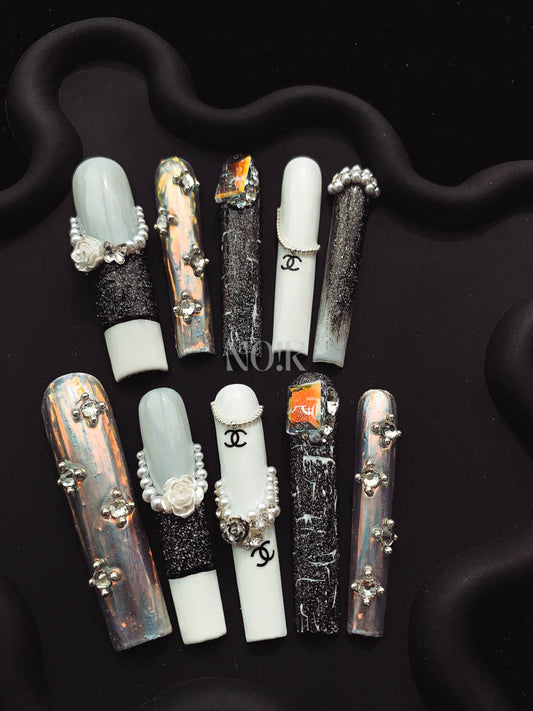 Bucherati  Aurora Rhinestone Handmade  Square  Nails OM1057 - NoirNail