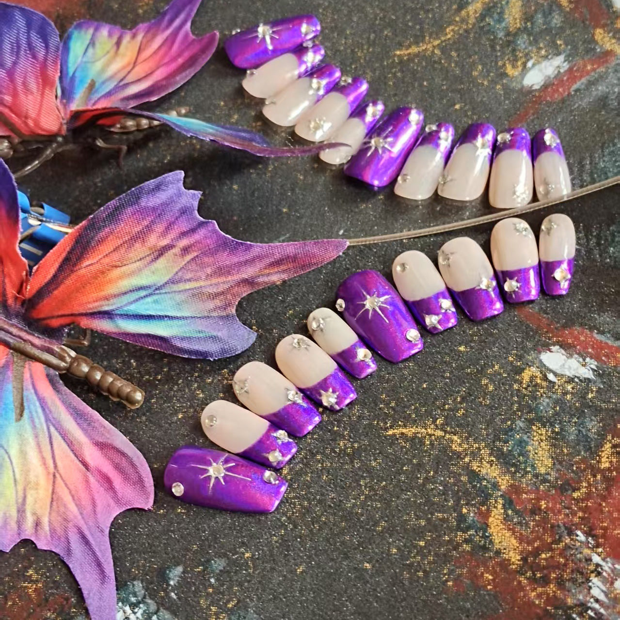 Purple Handmade Coffin French Tip Press On Nails