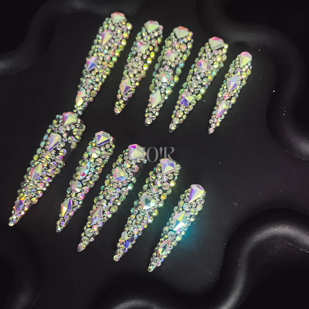 Moonlight Goddess Rhinestone Handmade  Stiletto Nails OM1003 - NoirNail