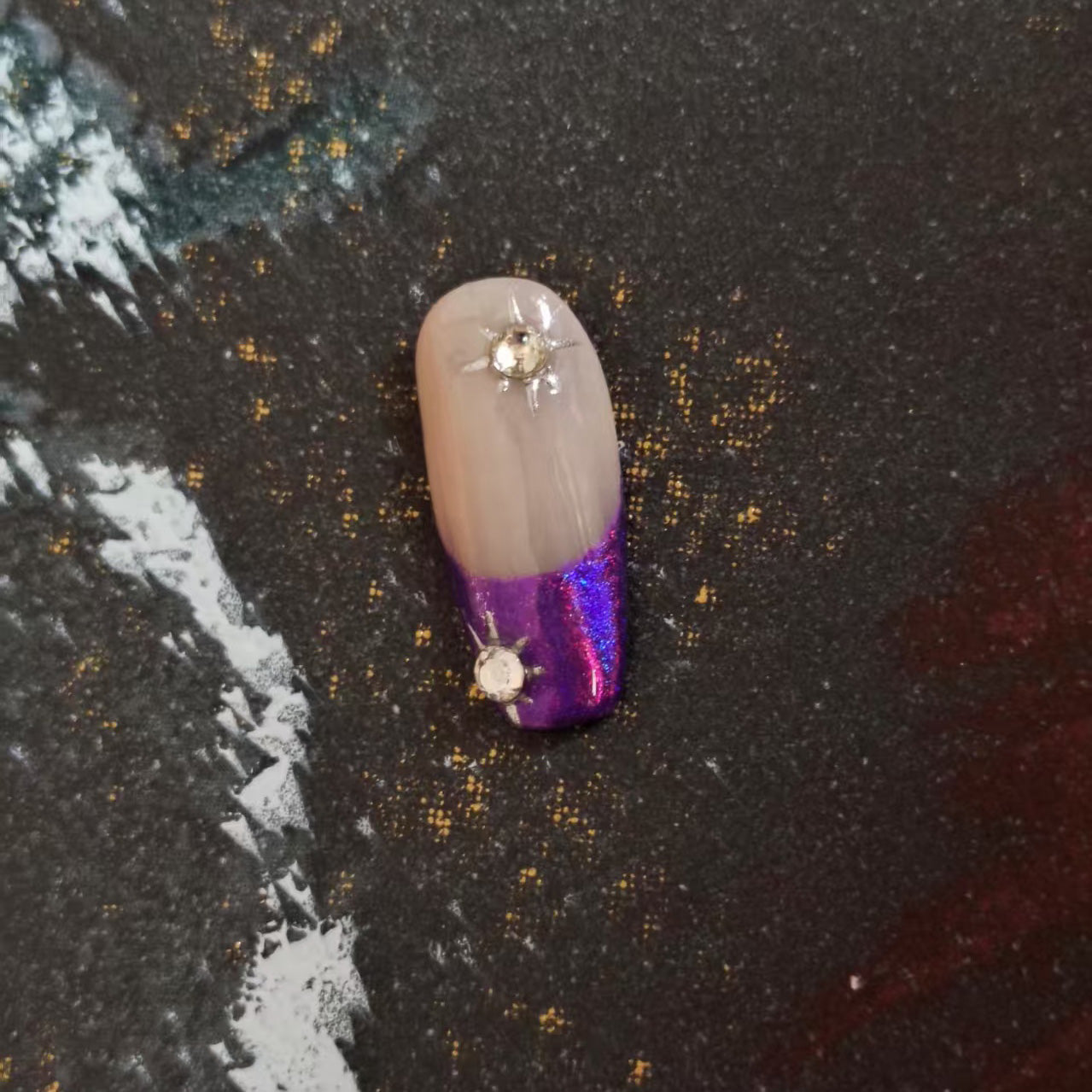 Purple Handmade Coffin French Tip Press On Nails