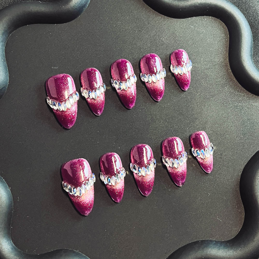 Purple Crystal Shoes Handmade Almond  Nails X1032 - NoirNail