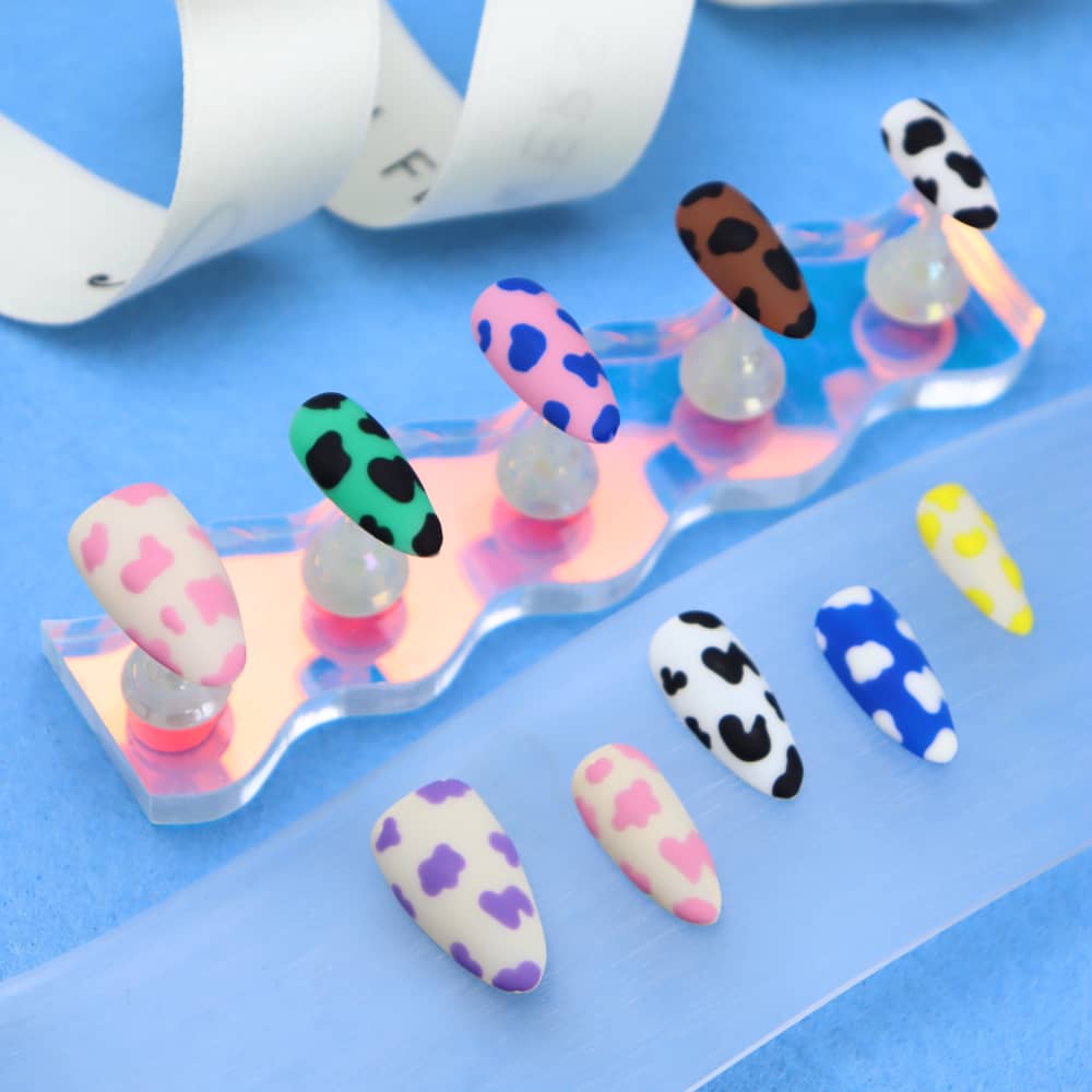 Dopamine Cow pattern Handmade Almond Press On Nails A611