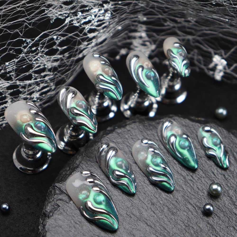 Punk Neon Chrome Y2K Handmade Almond Press On Nails A1197