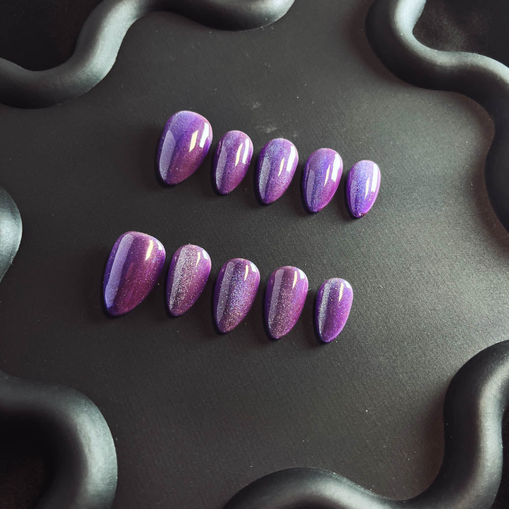 Grape Purple Cat Eyes Gel Nail Handmade Almond Press-ons Nail MQ1009 - NoirNail