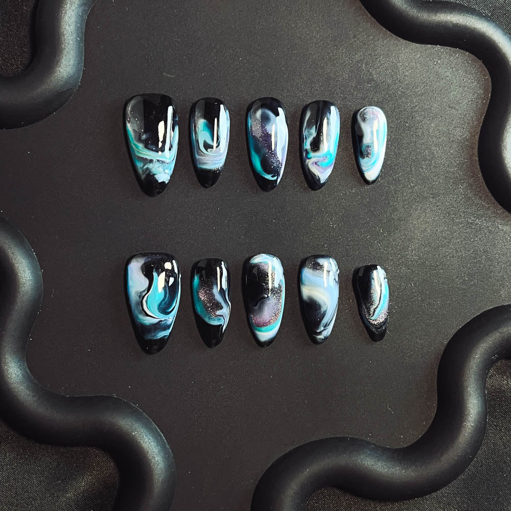 Starry Sky  Handmade Almond  Nails X1029 - NoirNail