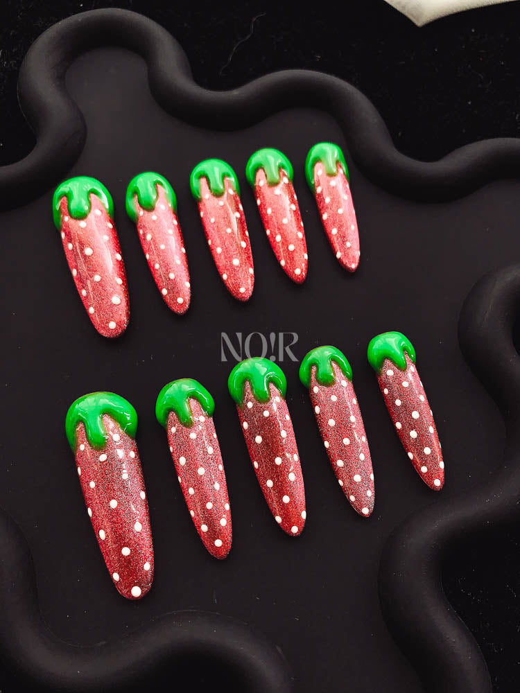 Sweetheart Strawberry  Handmade  Stiletto Nails OM1059 - NoirNail
